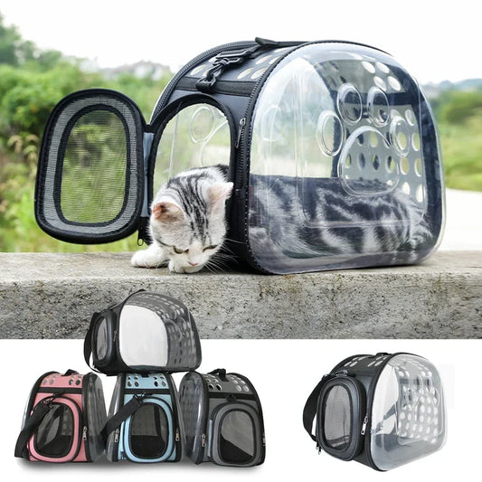 Pet Cat Carrier Bag Foldable Transparent Cage Portable Travel Breathable Cat Transport Bag Basket Backpack Handbag Pet Supplies