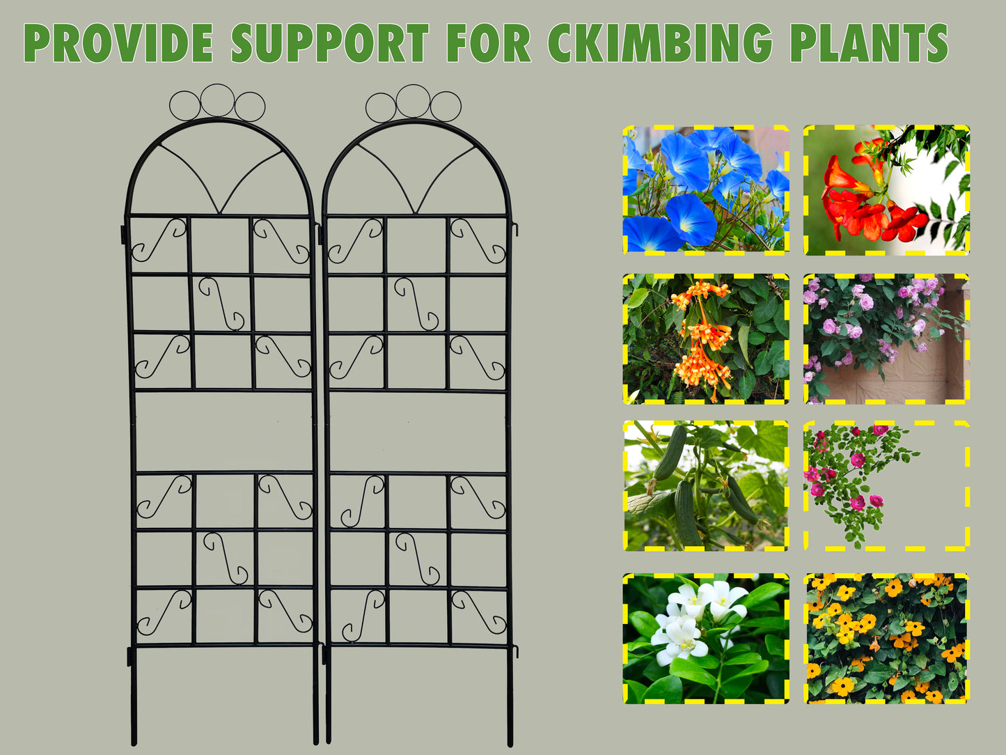 1Set (2pcs) Metal Garden Trellis for Climbing Plants Outdoor Rustproof Plant Support-Black