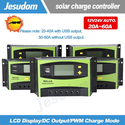 12V 24V 60A 50A 40A 30A  Solar Controller with LCD Function Dual USB 5VDC Output Solar Panel Battery Charge Regulator